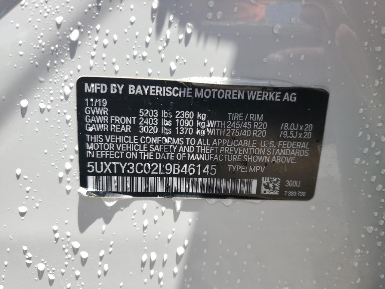 2020 BMW X3 Sdrive30I VIN: 5UXTY3C02L9B46145 Lot: 67405505