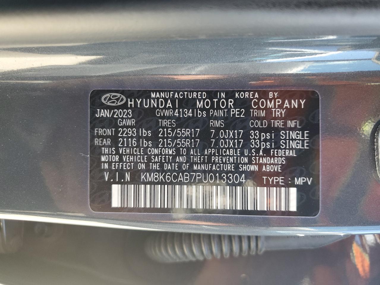 2023 Hyundai Kona Sel VIN: KM8K6CAB7PU013304 Lot: 70631045