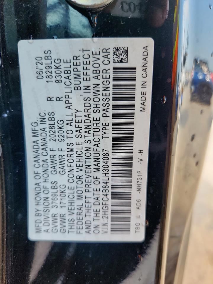 2020 Honda Civic Sport VIN: 2HGFC4B84LH304087 Lot: 70661455