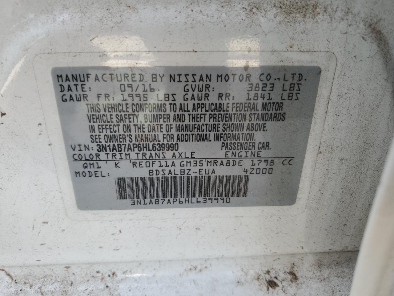 2017 Nissan Sentra S VIN: 3N1AB7AP6HL639990 Lot: 68396215