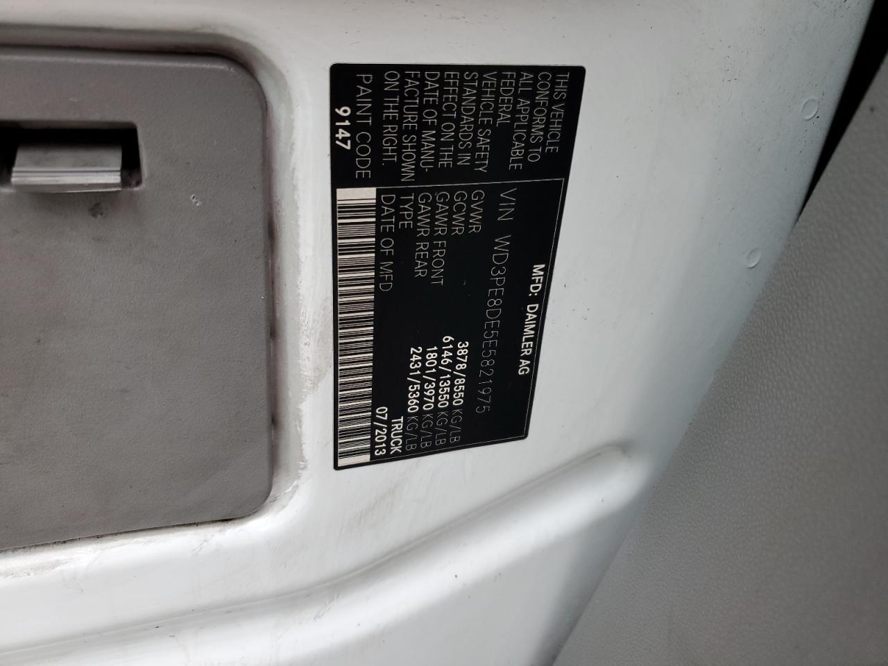 2014 Mercedes-Benz Sprinter 2500 VIN: WD3PE8DE5E5821975 Lot: 69947925