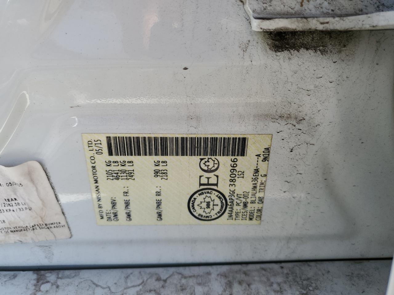 2016 Nissan Maxima 3.5S VIN: 1N4AA6AP3GC380966 Lot: 70620225