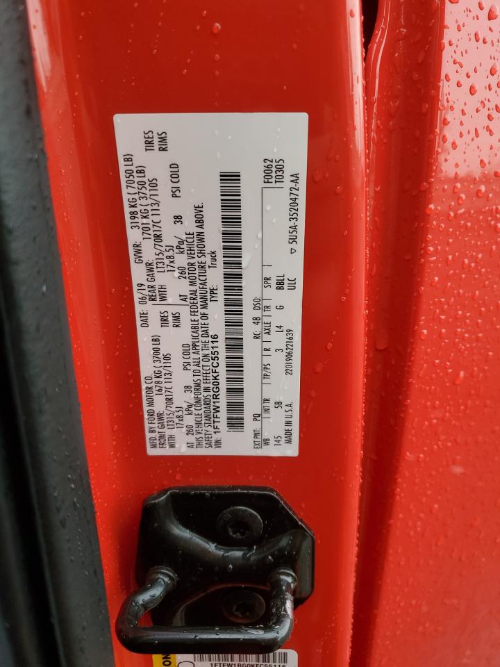 2019 Ford F150 Raptor VIN: 1FTFW1RG0KFC55116 Lot: 69567815