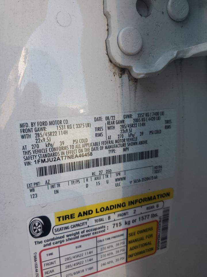 2022 Ford Expedition Limited VIN: 1FMJU2AT7NEA46458 Lot: 70625885