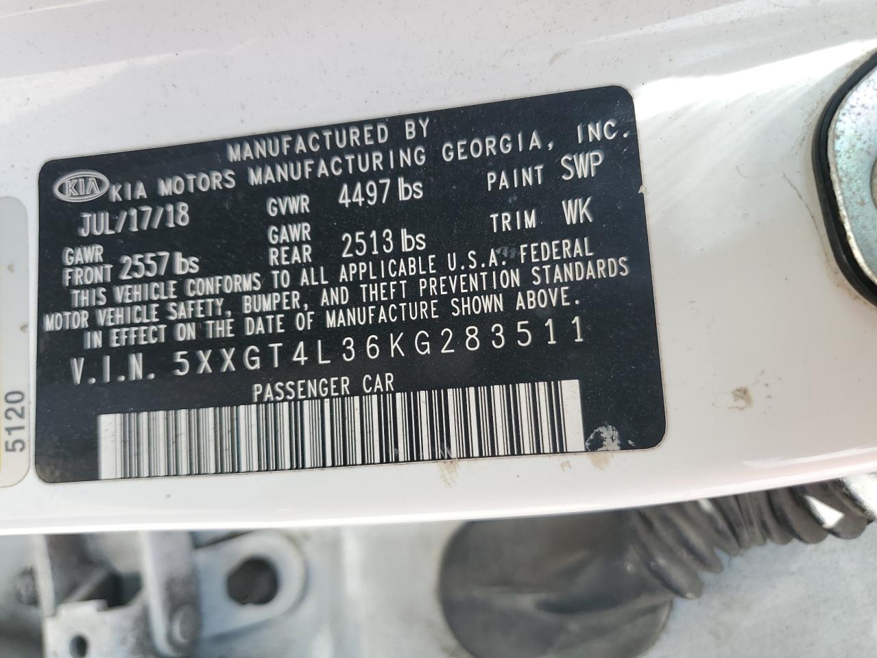 2019 Kia Optima Lx VIN: 5XXGT4L36KG283511 Lot: 66995705