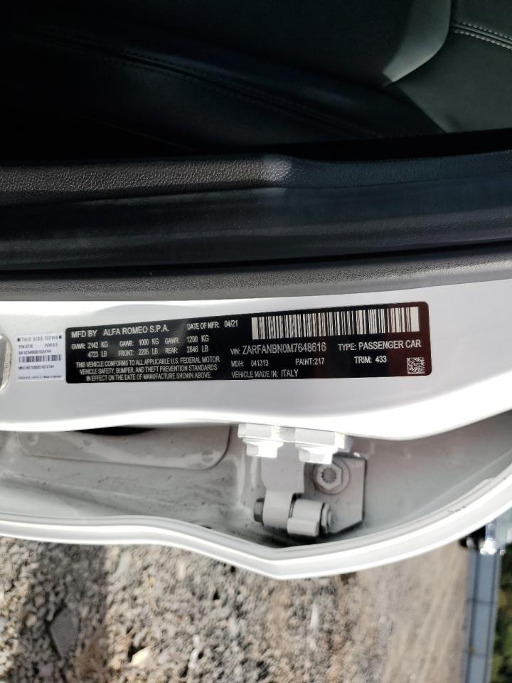 2021 Alfa Romeo Giulia Ti VIN: ZARFANBN0M7648616 Lot: 69390655