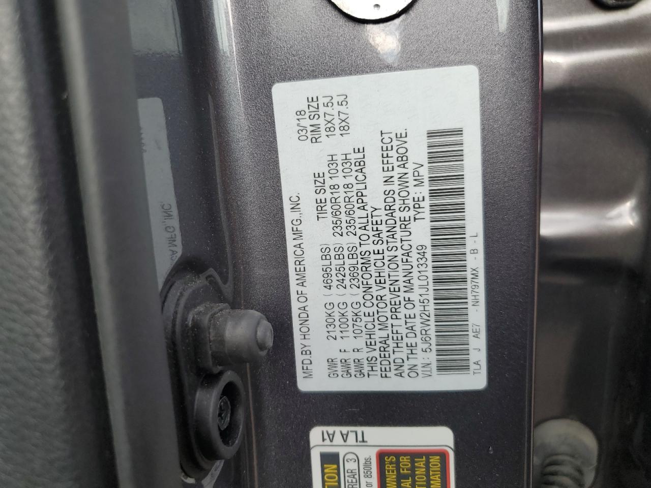 2018 Honda Cr-V Ex VIN: 5J6RW2H51JL013349 Lot: 70485765