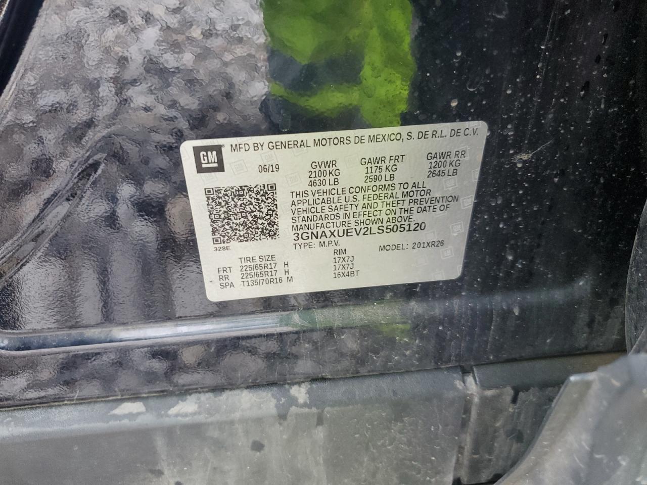 2020 Chevrolet Equinox Lt VIN: 3GNAXUEV2LS505120 Lot: 69343055