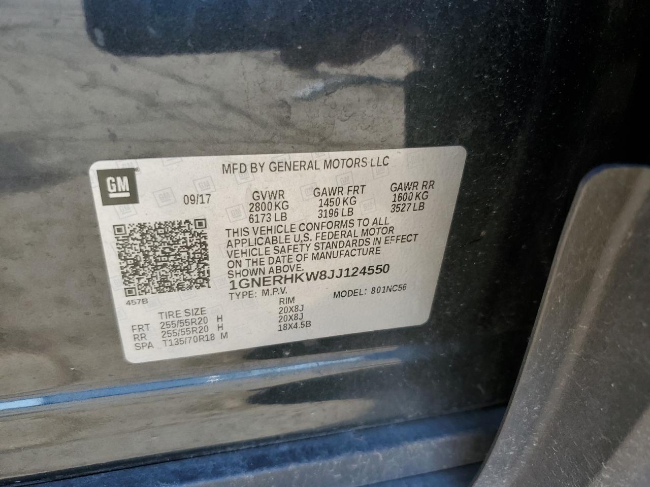 2018 Chevrolet Traverse Lt VIN: 1GNERHKW8JJ124550 Lot: 68519465