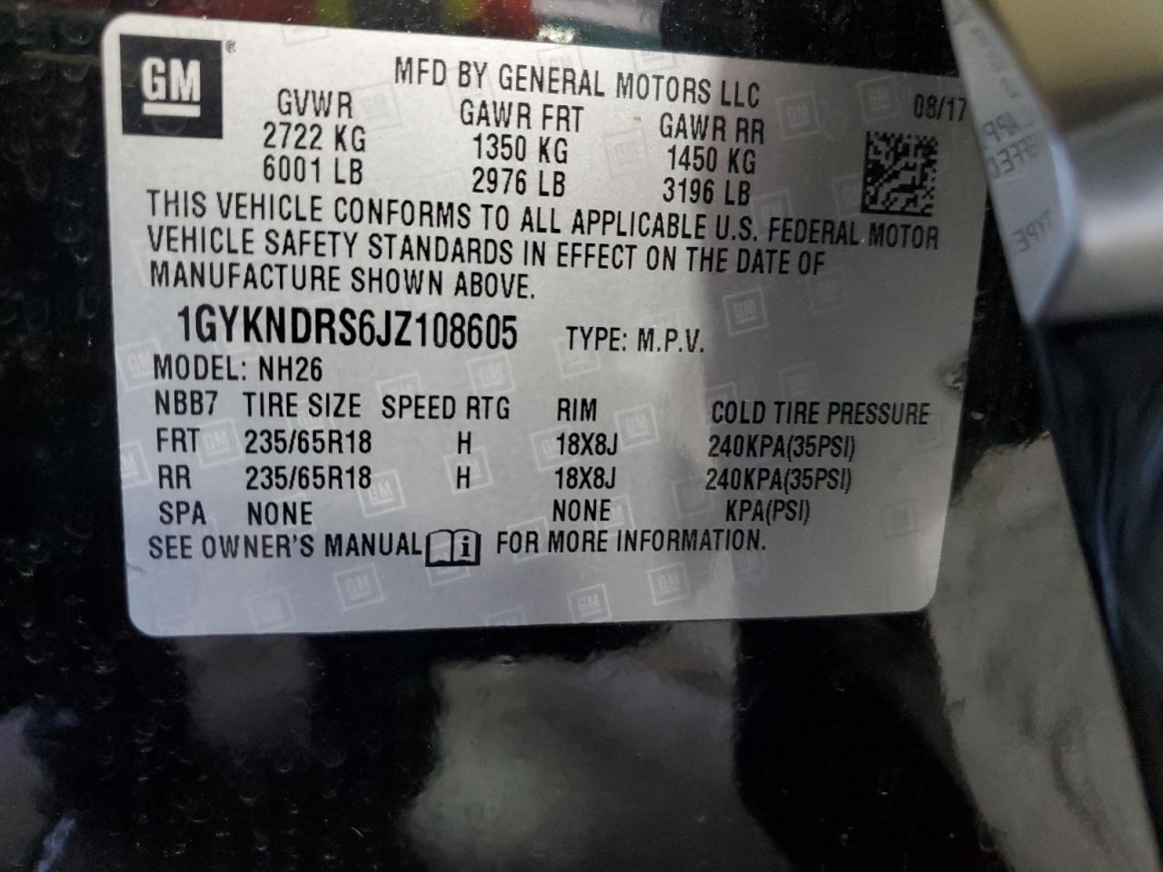 2018 Cadillac Xt5 Luxury VIN: 1GYKNDRS6JZ108605 Lot: 70467095