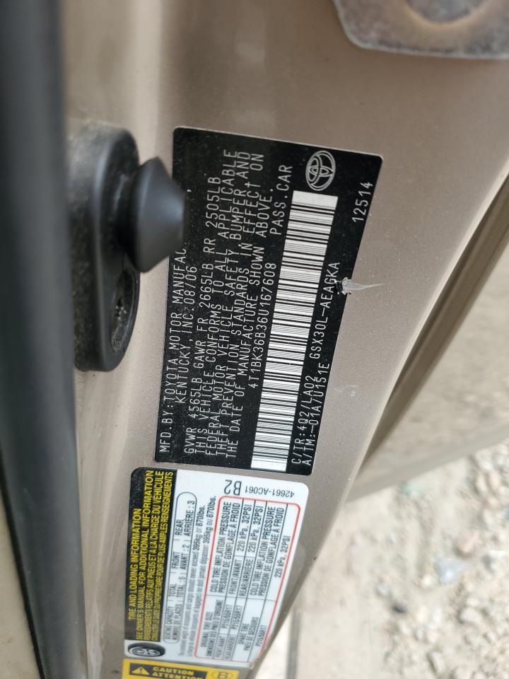 2006 Toyota Avalon Xl VIN: 4T1BK36B36U167608 Lot: 70718615