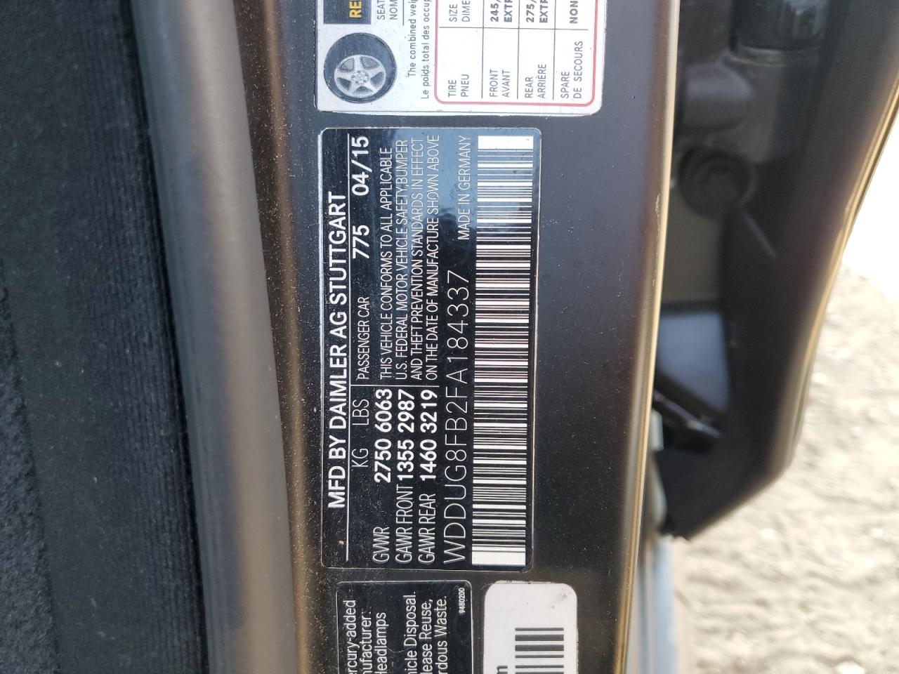 2015 Mercedes-Benz S 550 4Matic VIN: WDDUG8FB2FA184337 Lot: 66907965