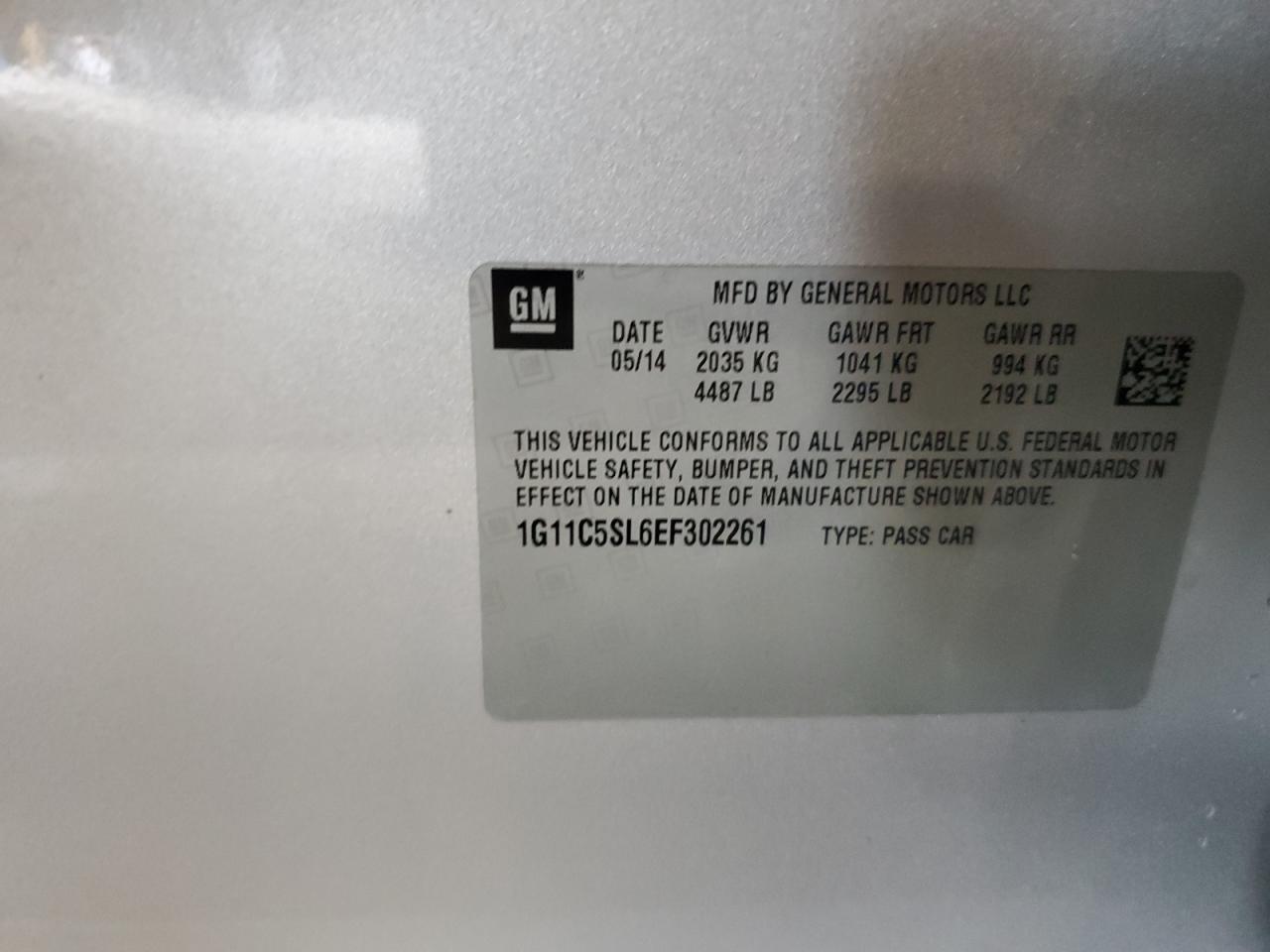2014 Chevrolet Malibu 1Lt VIN: 1G11C5SL6EF302261 Lot: 69040025