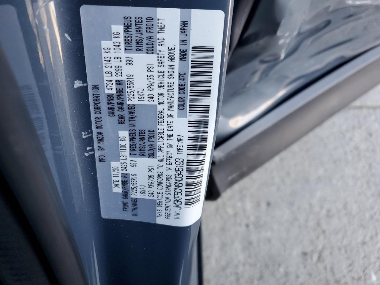 2021 Mazda Cx-5 Touring VIN: JM3KFBCM8M0345193 Lot: 70167505