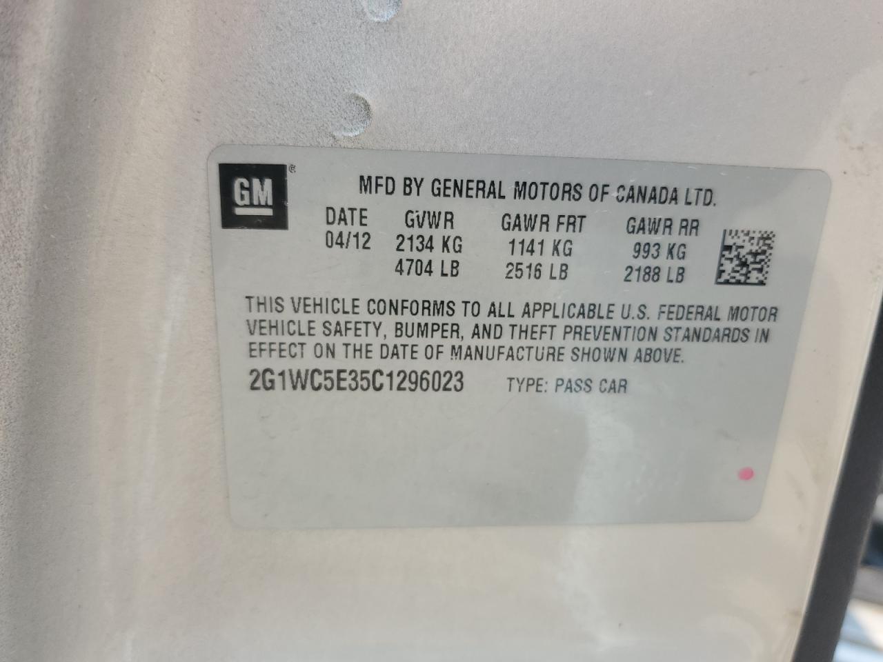 2012 Chevrolet Impala Ltz VIN: 2G1WC5E35C1296023 Lot: 69483455