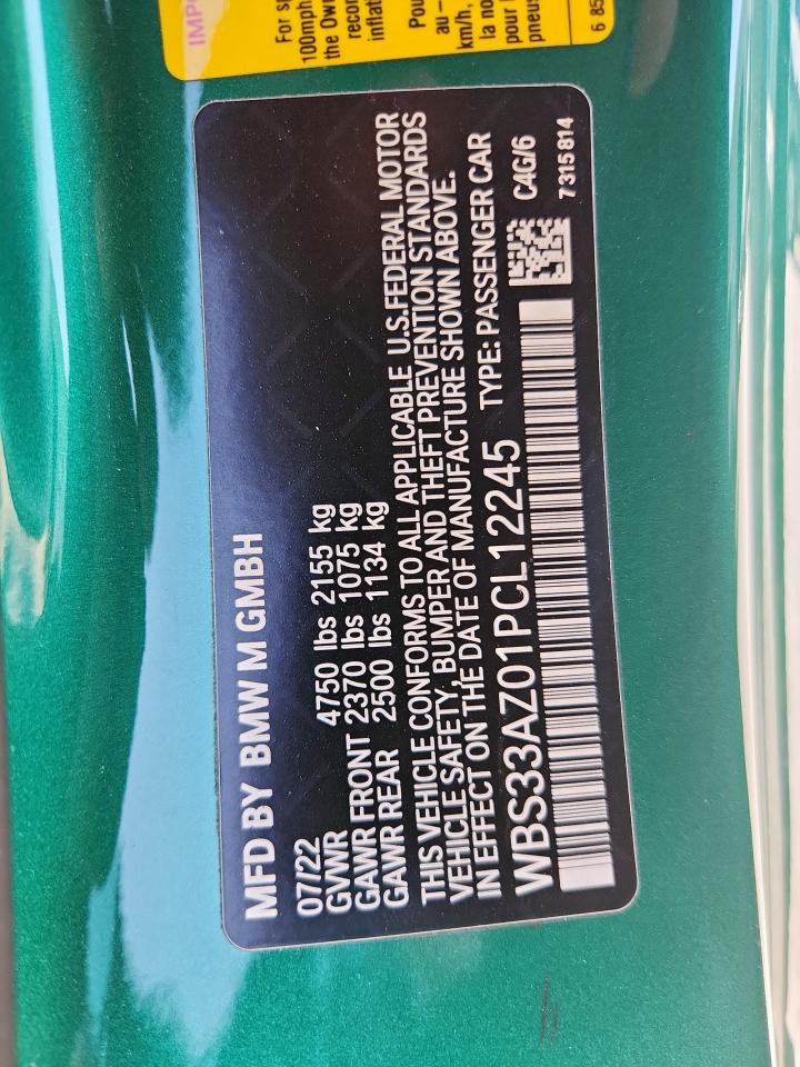 2023 BMW M4 Competition VIN: WBS33AZ01PCL12245 Lot: 69358765