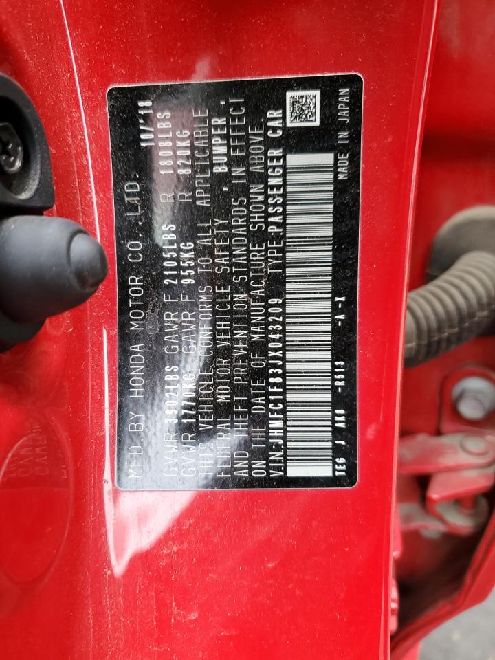 2018 Honda Civic Ex VIN: JHMFC1F83JX043209 Lot: 70376125