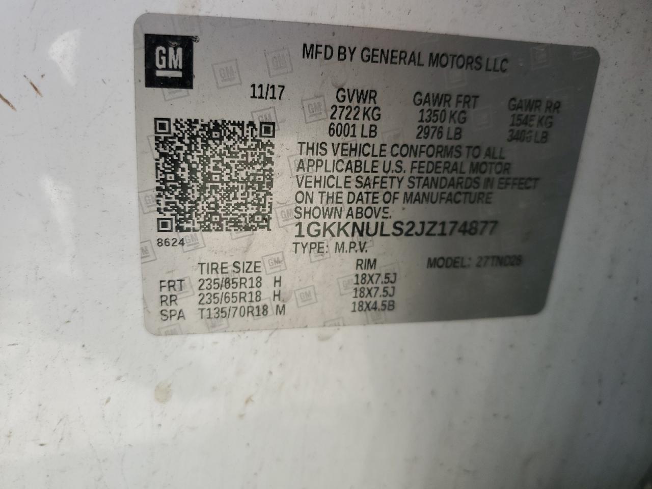 2018 GMC Acadia Slt-1 VIN: 1GKKNULS2JZ174877 Lot: 68042265
