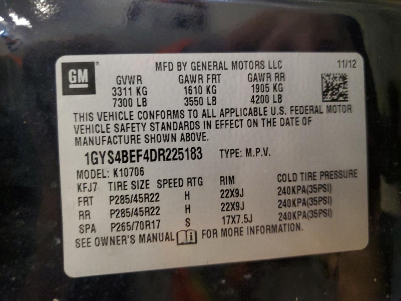 2013 Cadillac Escalade Luxury VIN: 1GYS4BEF4DR225183 Lot: 69042835