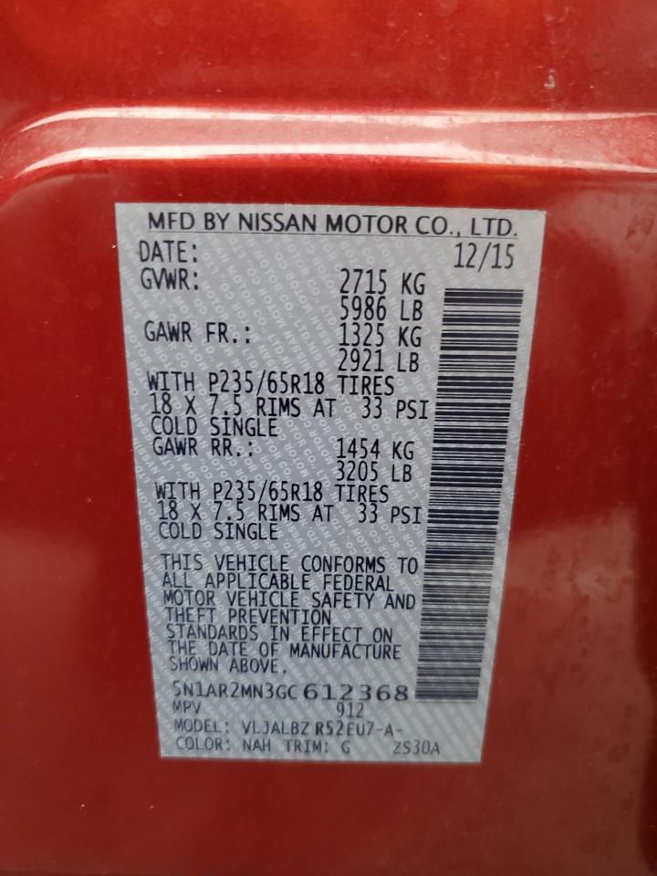 2016 Nissan Pathfinder S VIN: 5N1AR2MN3GC612368 Lot: 68281455