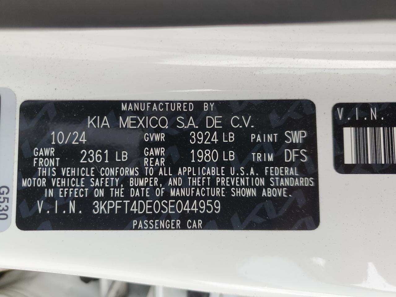 2025 Kia K4 Lx VIN: 3KPFT4DE0SE044959 Lot: 67095765