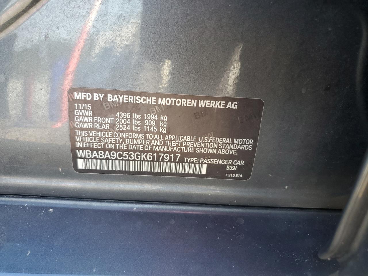 2016 BMW 320 I VIN: WBA8A9C53GK617917 Lot: 70422345