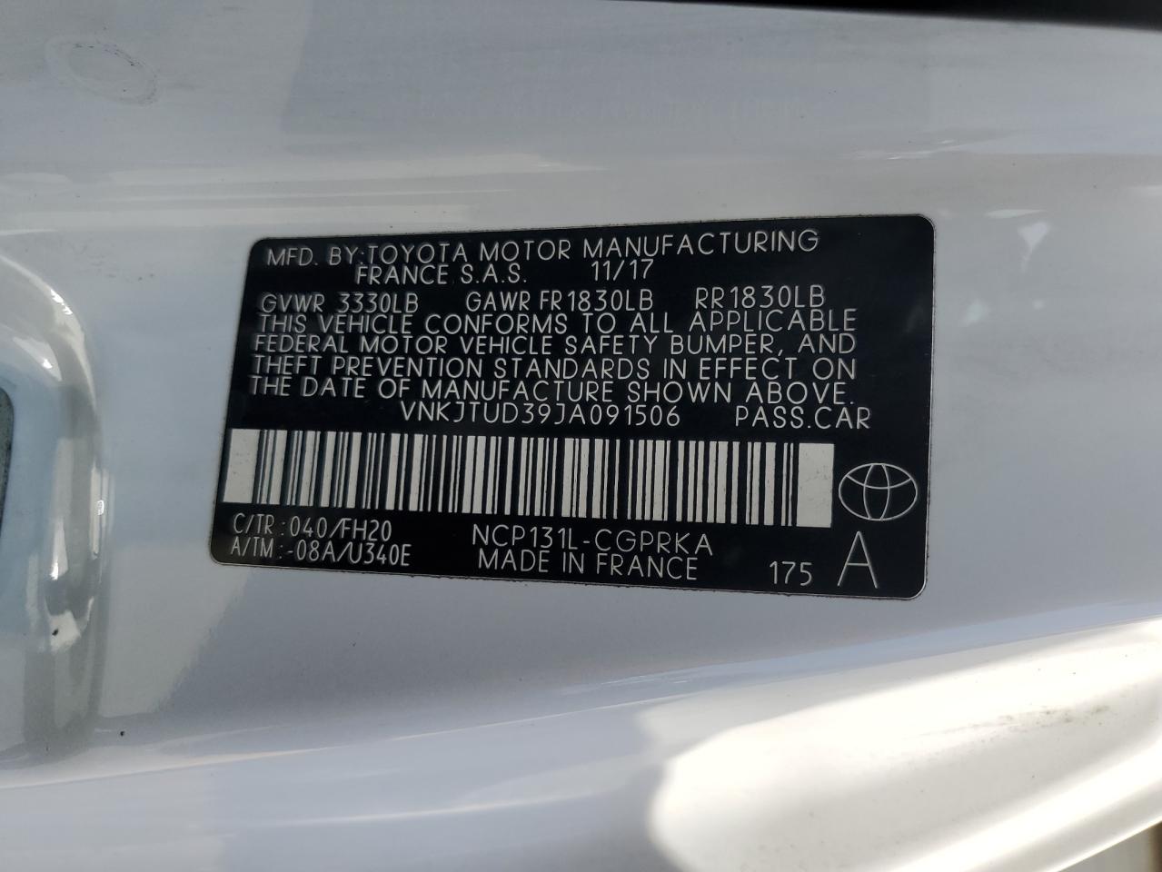 2018 Toyota Yaris L VIN: VNKJTUD39JA091506 Lot: 68205425