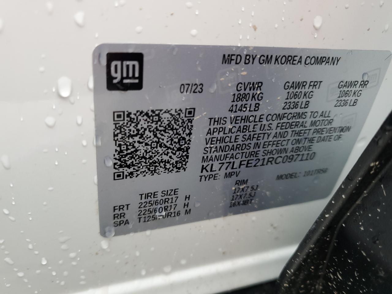 2024 Chevrolet Trax Ls VIN: KL77LFE21RC097110 Lot: 70520975