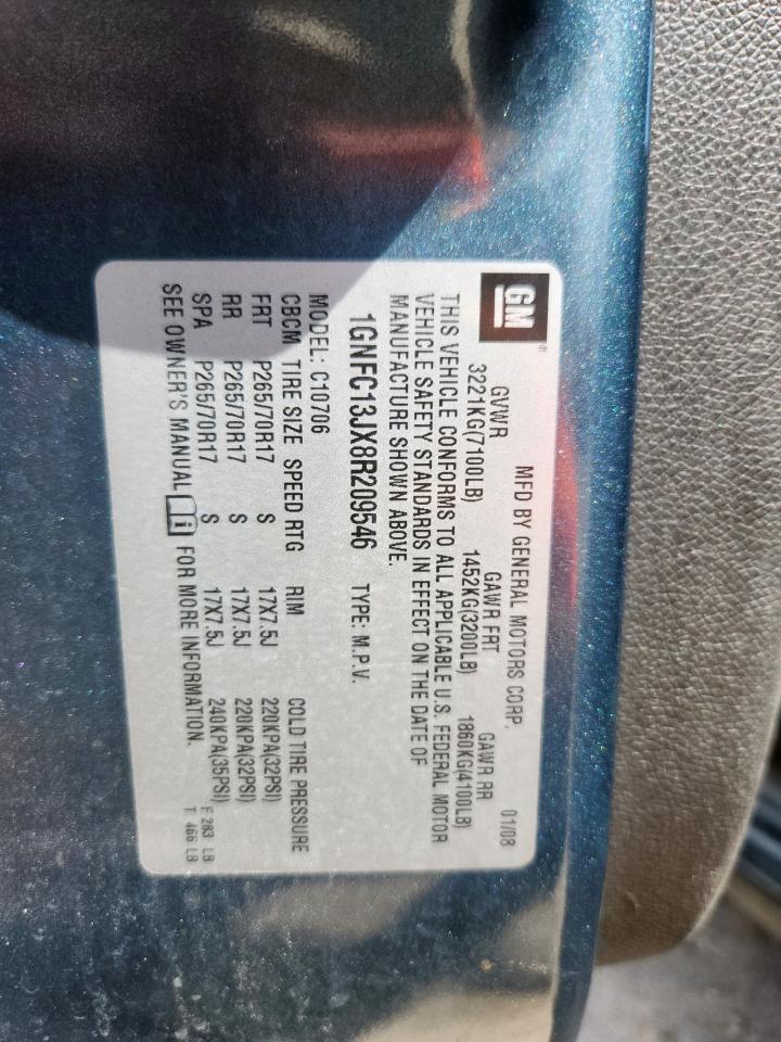 2008 Chevrolet Tahoe C1500 VIN: 1GNFC13JX8R209546 Lot: 66449165