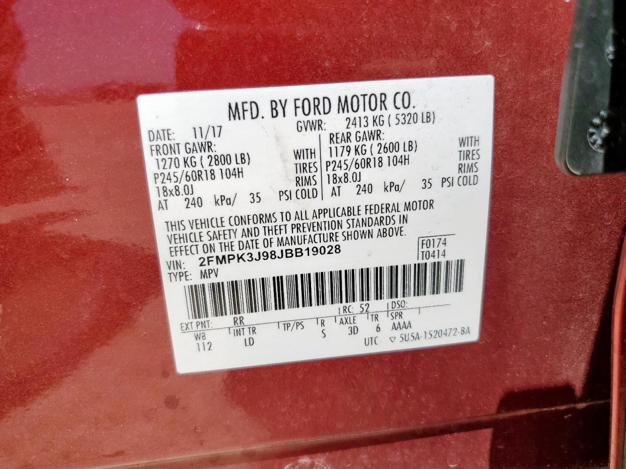 2018 Ford Edge Sel VIN: 2FMPK3J98JBB19028 Lot: 70917255