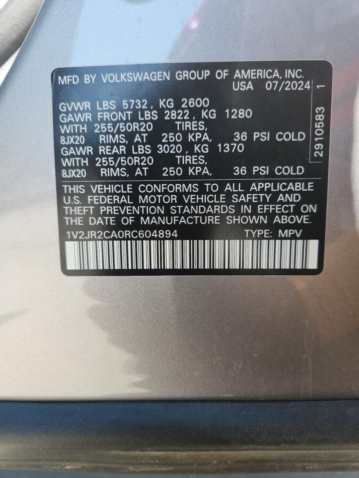 2024 Volkswagen Atlas Se VIN: 1V2JR2CA0RC604894 Lot: 81198515