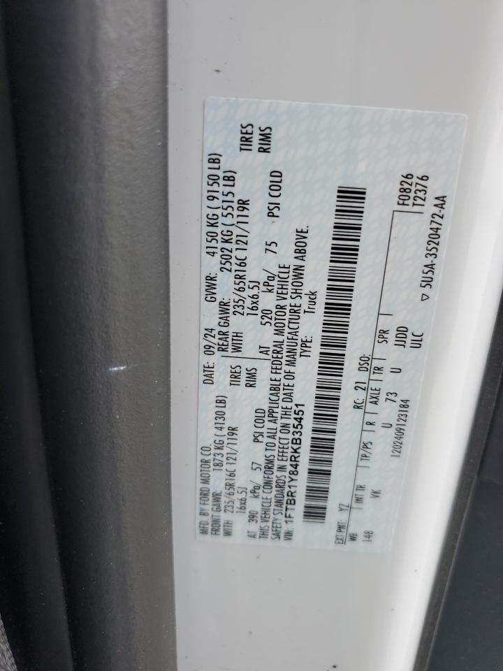 2024 Ford Transit T-250 VIN: 1FTBR1Y84RKB35451 Lot: 69123615