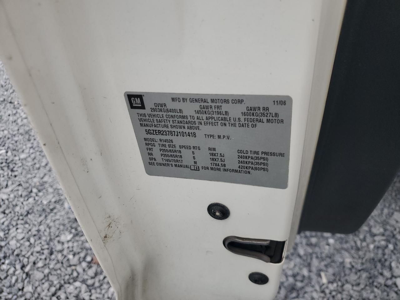 2007 Saturn Outlook Xr VIN: 5GZER23787J101418 Lot: 70452555