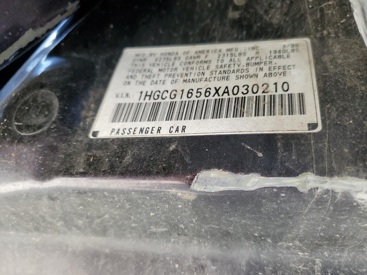 1999 Honda Accord Ex VIN: 1HGCG1656XA030210 Lot: 70641365