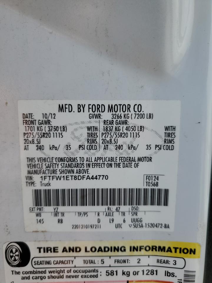 2013 Ford F150 Supercrew VIN: 1FTFW1ET8DFA44770 Lot: 70945375