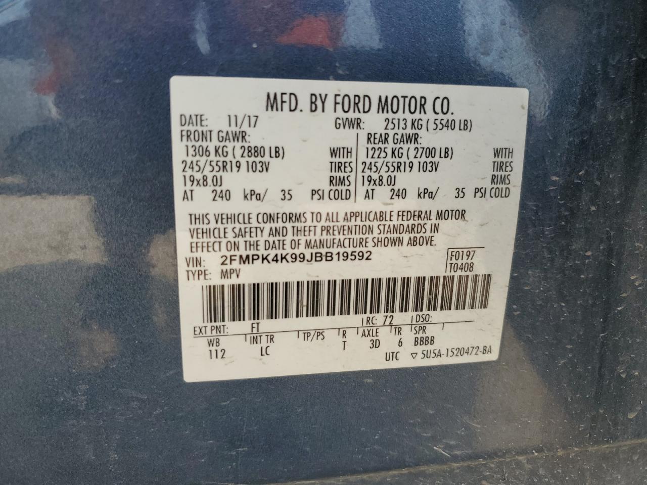 2018 Ford Edge Titanium VIN: 2FMPK4K99JBB19592 Lot: 67028435