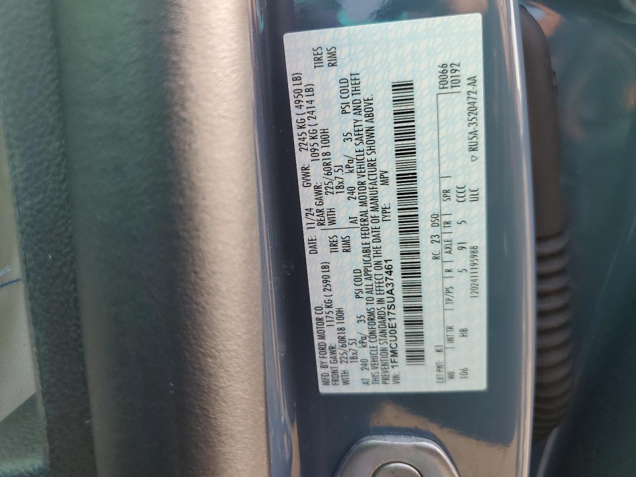 2025 Ford Escape VIN: 1FMCU0E17SUA37461 Lot: 68716465