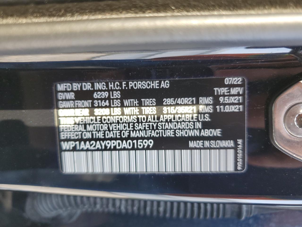 2023 Porsche Cayenne Base VIN: WP1AA2AY9PDA01599 Lot: 67184595