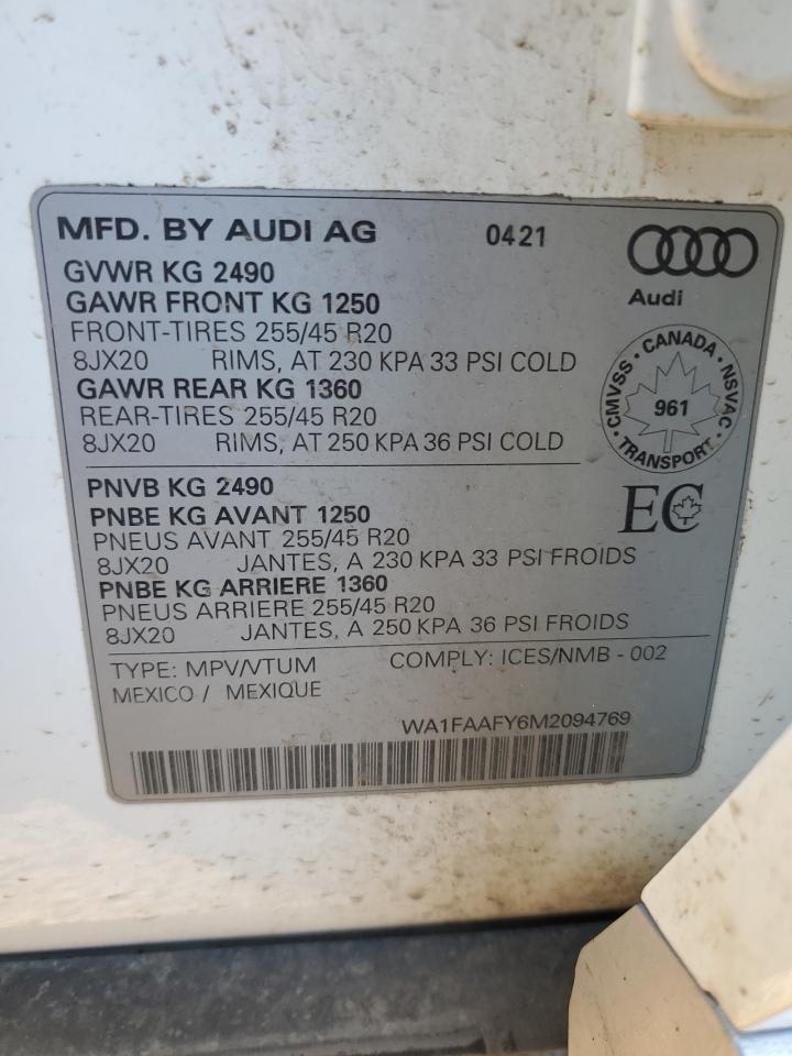 2021 Audi Q5 Technik VIN: WA1FAAFY6M2094769 Lot: 70989795