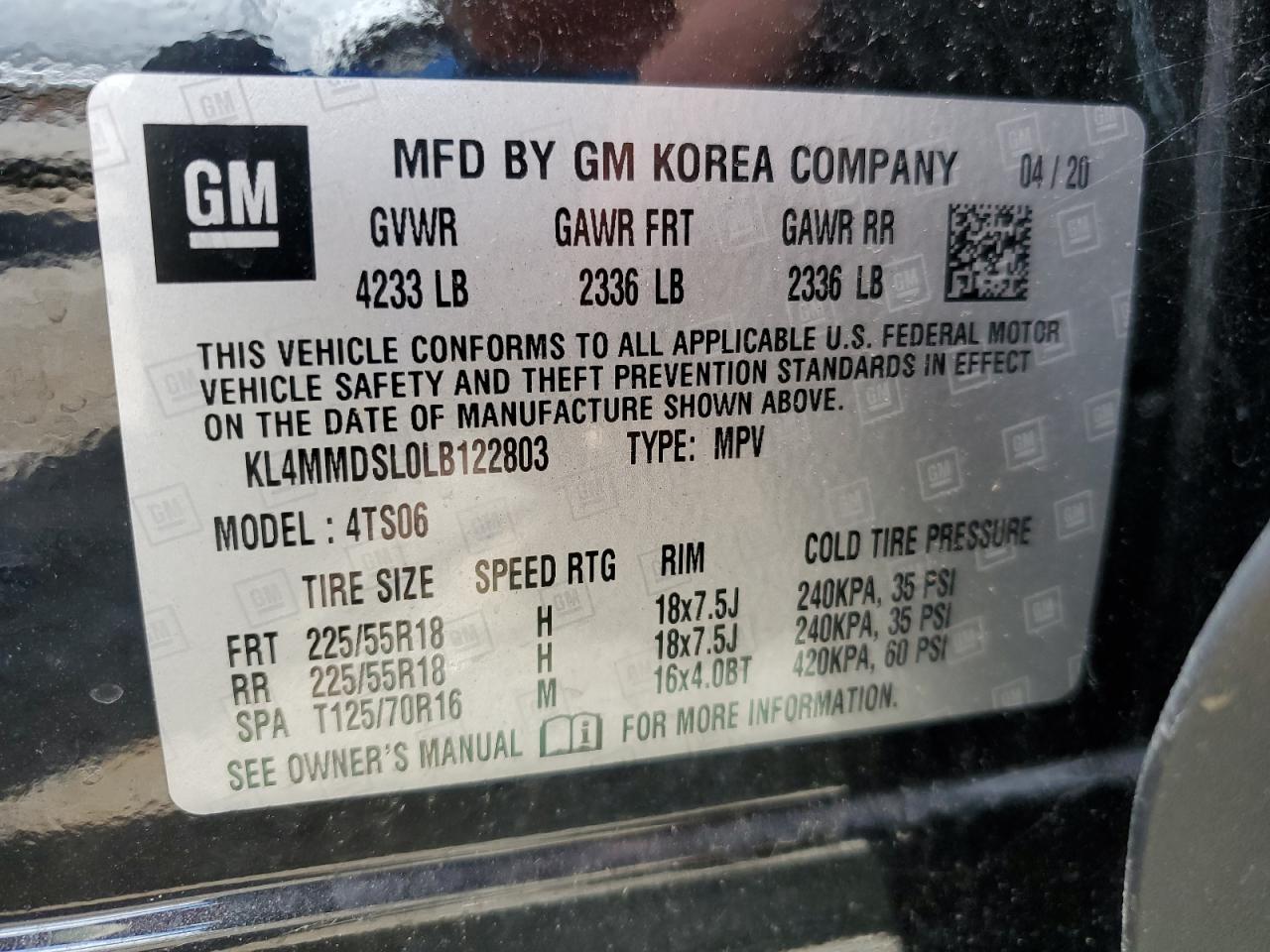 2020 Buick Encore Gx Select VIN: KL4MMDSL0LB122803 Lot: 70641635