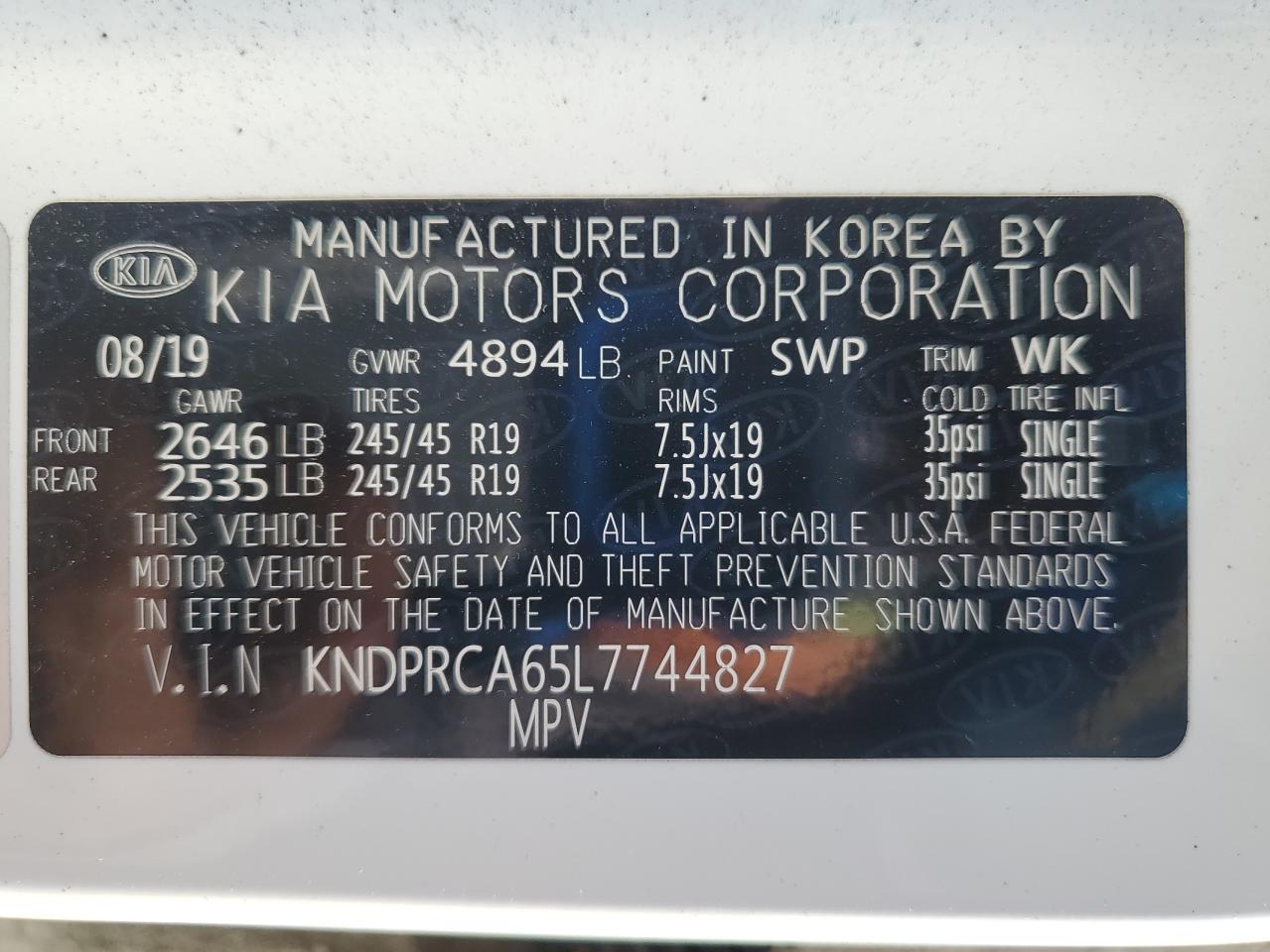 2020 Kia Sportage Sx VIN: KNDPRCA65L7744827 Lot: 68778705