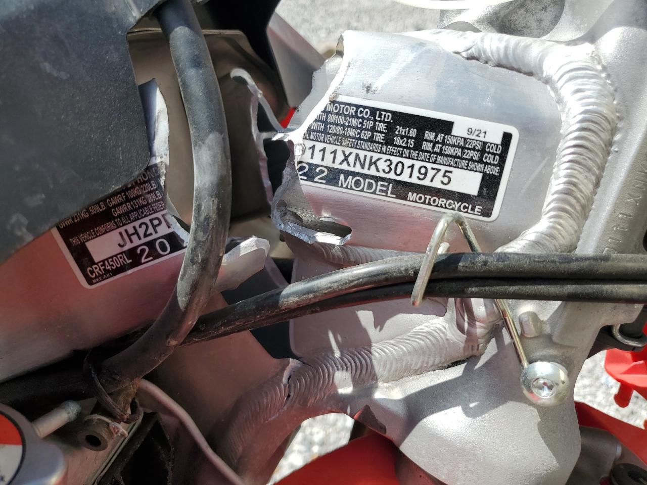 2022 Honda Crf450 Rl VIN: JH2PD111XNK301975 Lot: 68442455