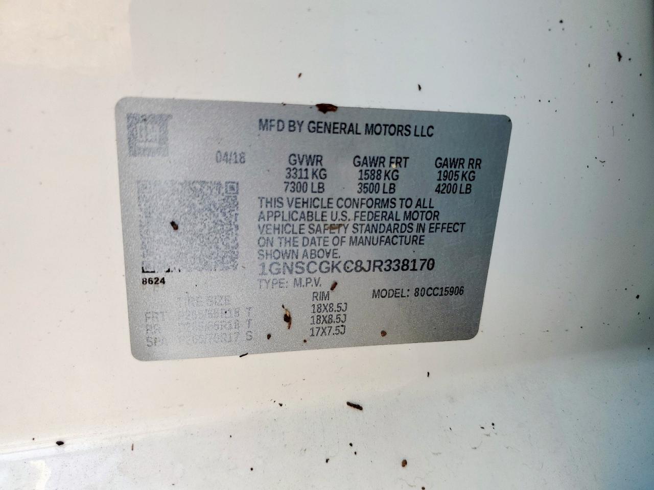 2018 Chevrolet Suburban C1500 Ls VIN: 1GNSCGKC8JR338170 Lot: 67777725