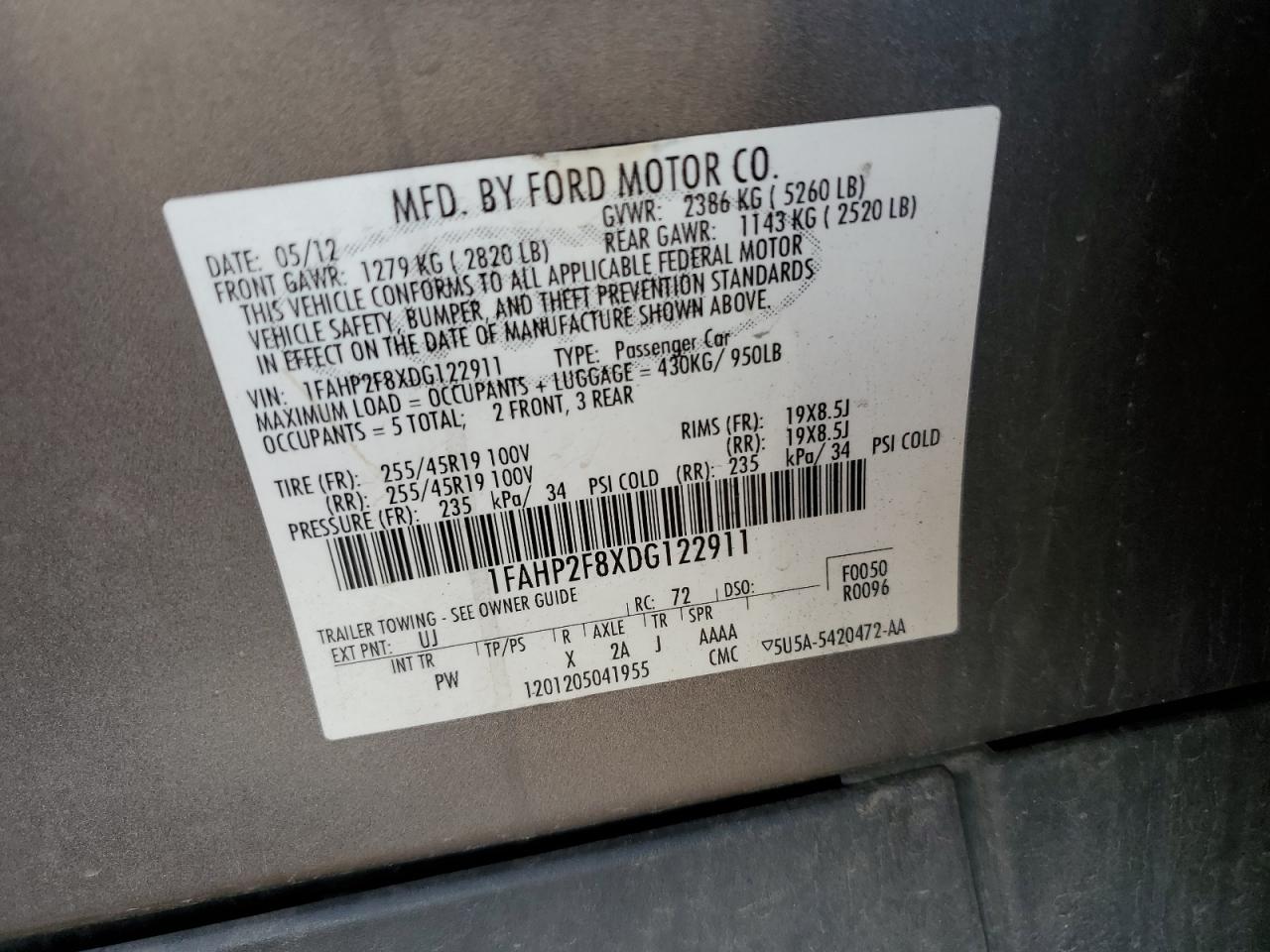 2013 Ford Taurus Limited VIN: 1FAHP2F8XDG122911 Lot: 70466615