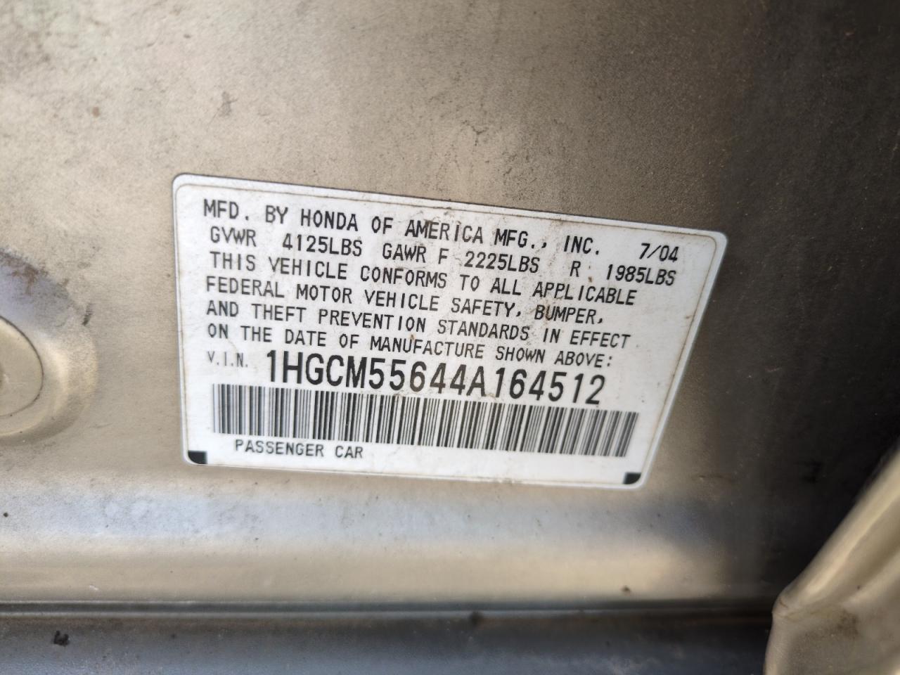 2004 Honda Accord Ex VIN: 1HGCM55644A164512 Lot: 68869575