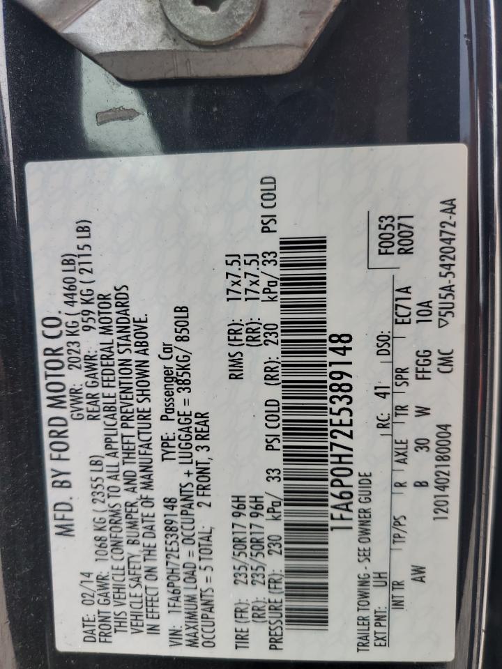 2014 Ford Fusion Se VIN: 1FA6P0H72E5389148 Lot: 70732905