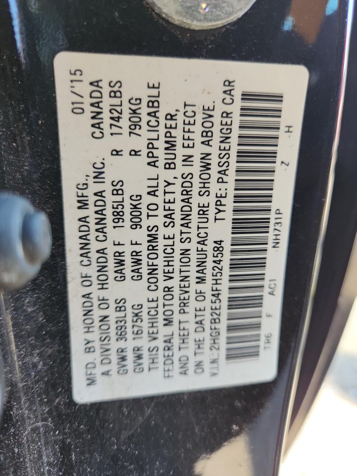 2015 Honda Civic Lx VIN: 2HGFB2E54FH524584 Lot: 69969955
