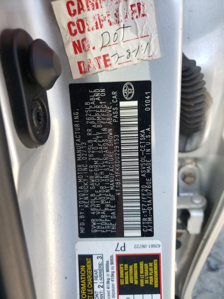 2013 Toyota Camry L VIN: 4T1BF1FK6DU229153 Lot: 68702245
