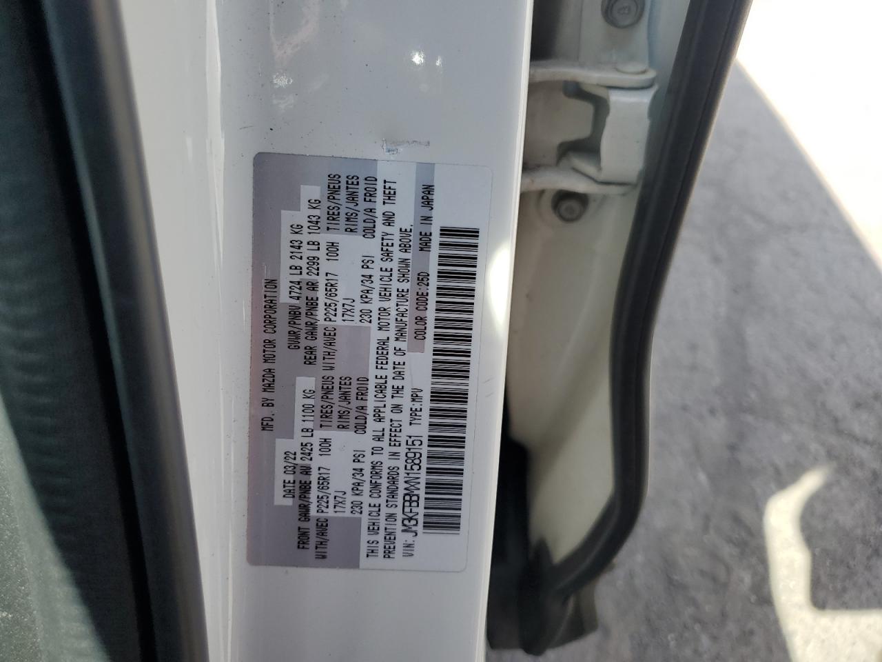 2022 Mazda Cx-5 Select VIN: JM3KFBBMXN1589151 Lot: 69728805