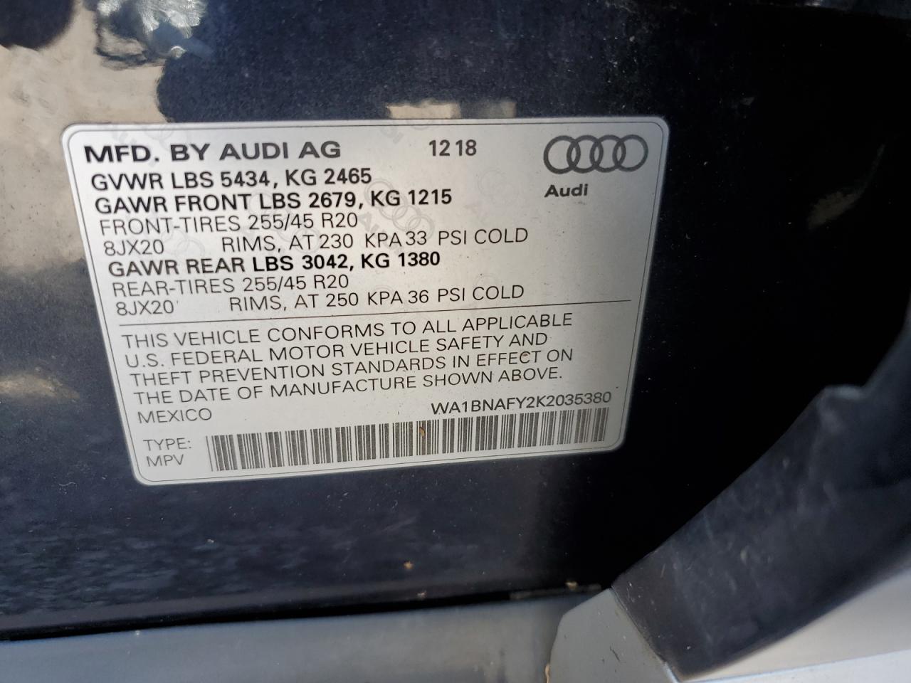2019 Audi Q5 Premium Plus VIN: WA1BNAFY2K2035380 Lot: 66353355